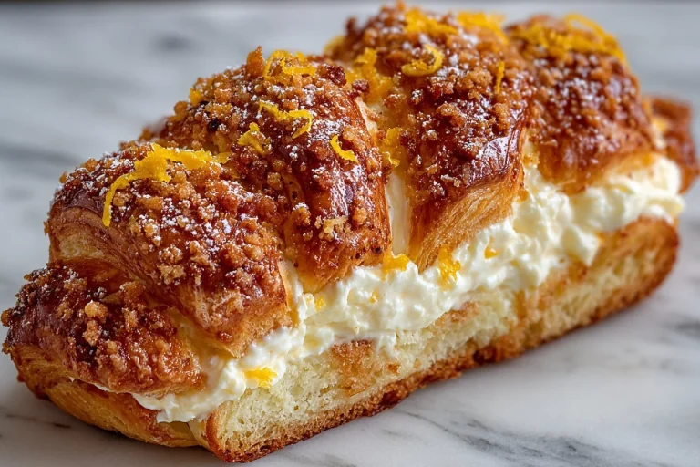 Lemon cheesecake crescent rolls garnished with lemon slices on a plate