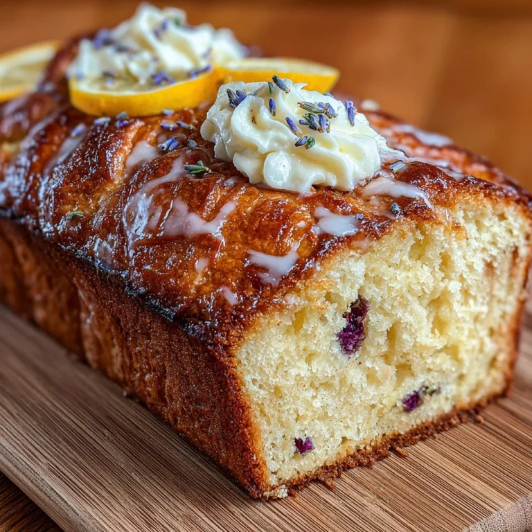 Slice of Lemon Lavender Loaf Cake with a lemon slice and lavender sprig