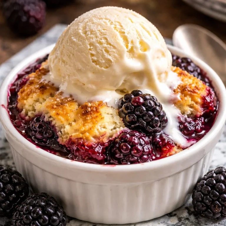 Delicious mini blackberry cobbler in a rustic dish