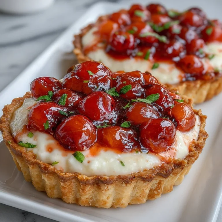 Mini cherry cream cheese pies on a white plate