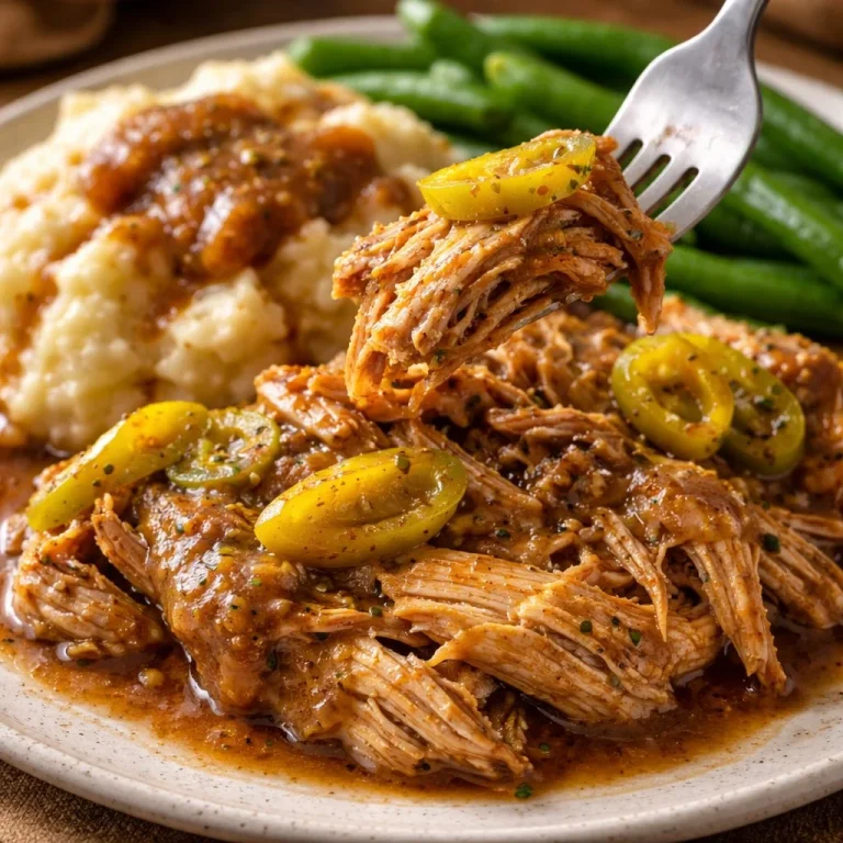 Delicious plate of Mississippi Chicken with spices and herbs
