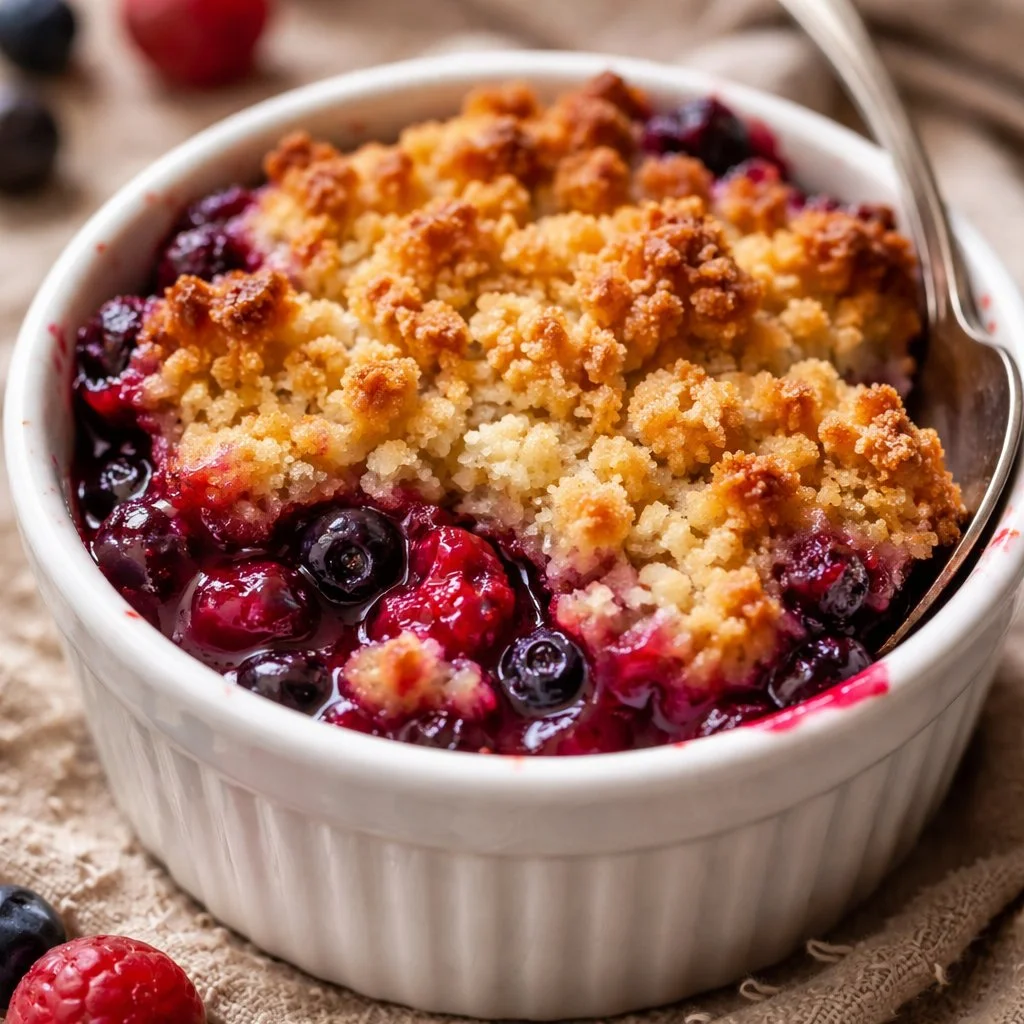 Delicious mixed berry cobbler with fresh berries and golden crust