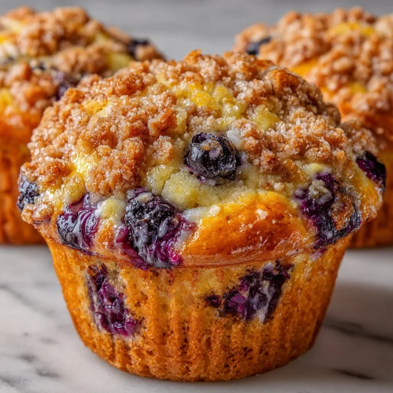 Moist blueberry muffins topped with a delicious crumble topping