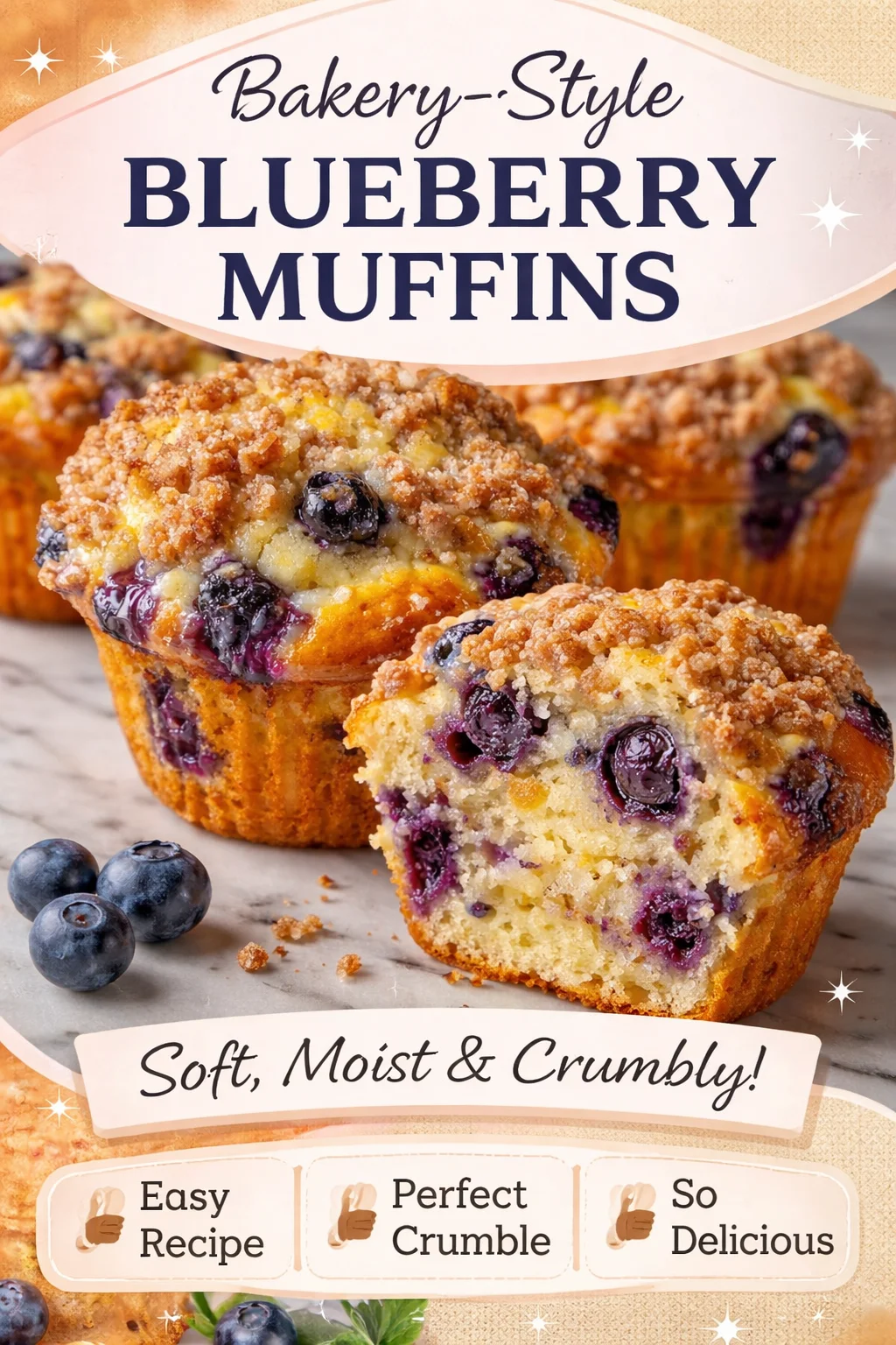 Moist Blueberry Muffins with Crumble Topping