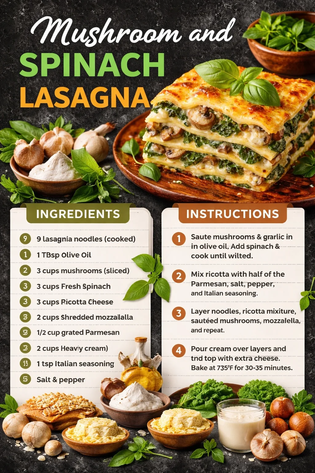 Mushroom and Spinach Lasagna