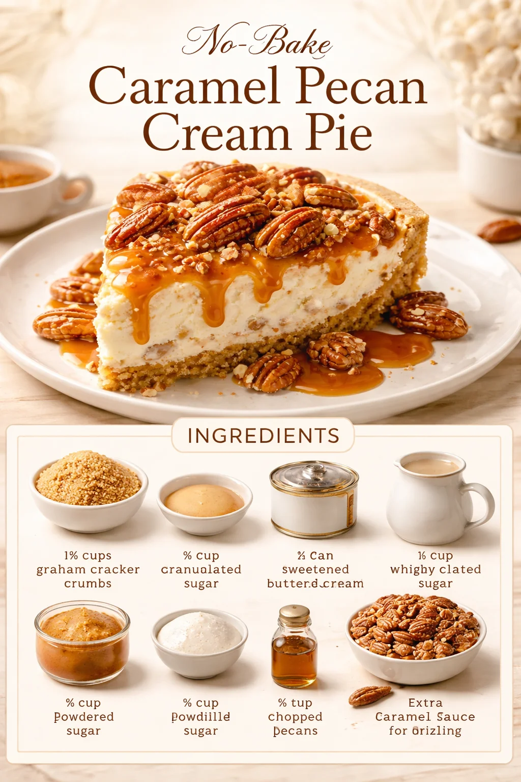 No-Bake Caramel Pecan Cream Pie