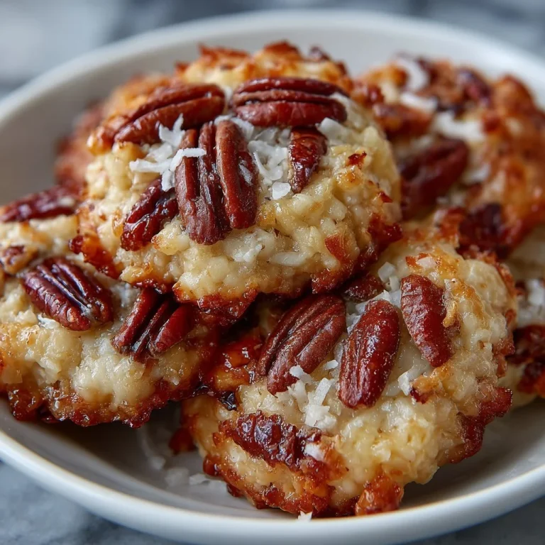 No-bake coconut pecan praline cookies arranged on a plate