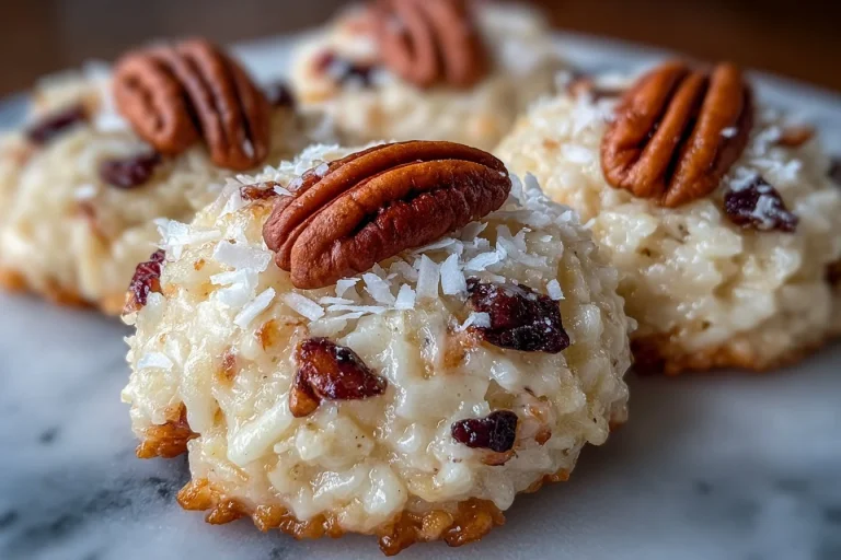 Oatmeal Coconut Dream Cookies stacked on a plate with a sprinkle of coconut flakes
