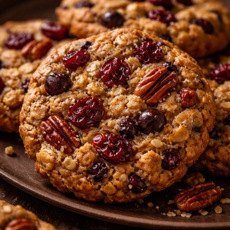 Oatmeal Cranberry Pecan Cookies on a cooling rack