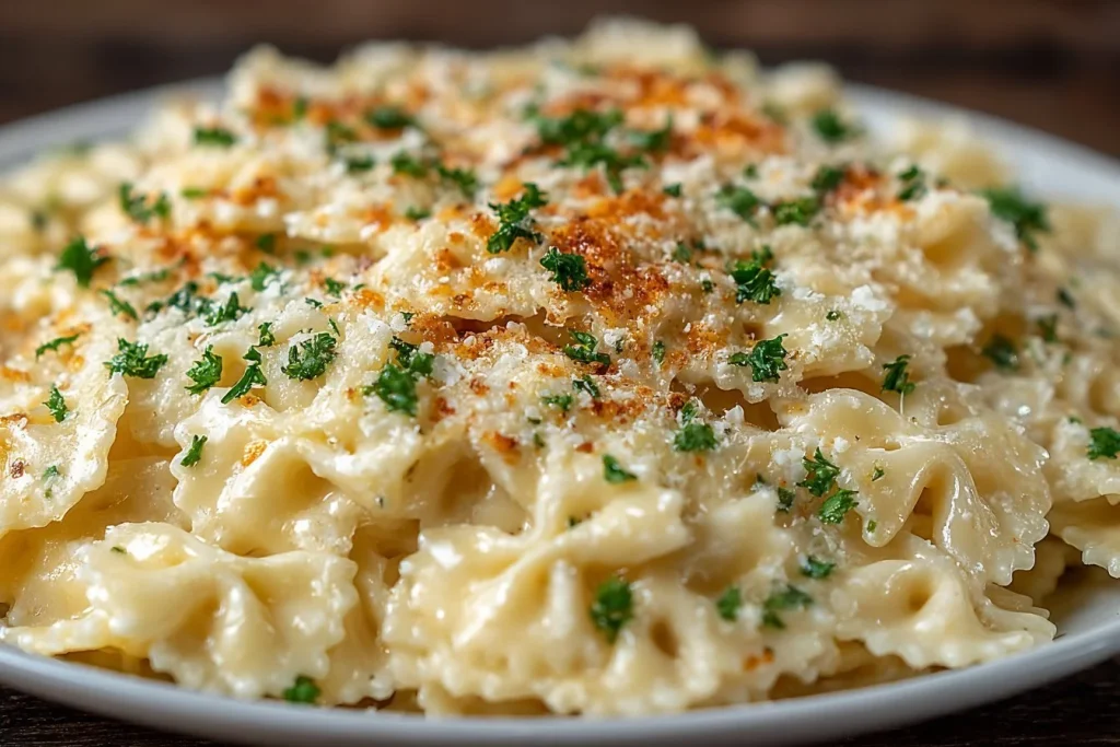 Delicious one pot creamy garlic pasta topped with parsley and cheese