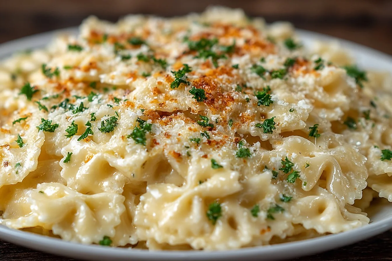 Delicious one pot creamy garlic pasta topped with parsley and cheese