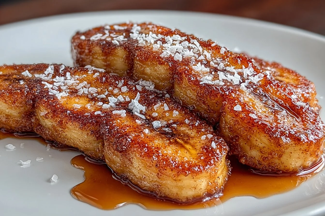Delicious pan fried cinnamon bananas served on a plate.