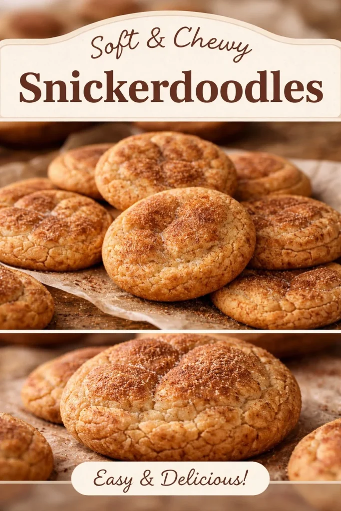 A plate of perfect snickerdoodle cookies, soft and sprinkled with cinnamon sugar.