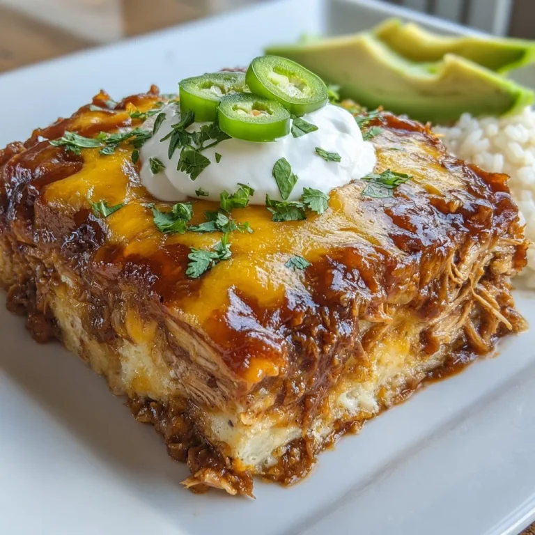 Delicious slow cooker chicken enchilada casserole topped with cheese and herbs