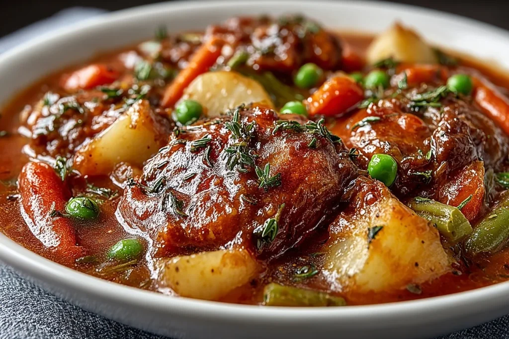 Delicious slow cooker chicken stew with vegetables and herbs