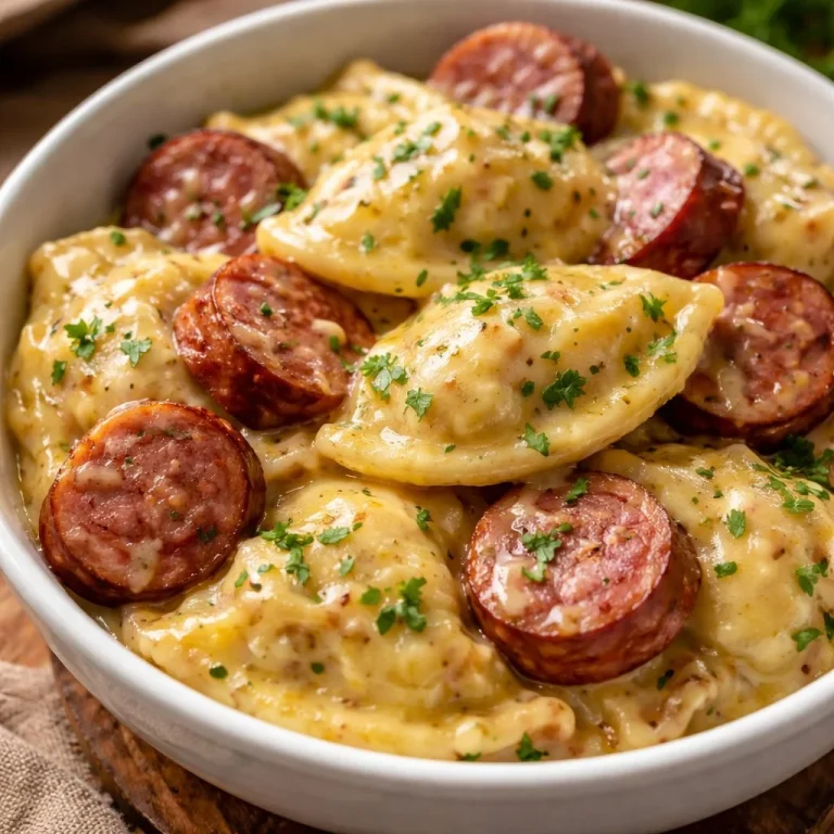 Slow cooker pierogi and kielbasa bake for a hearty meal