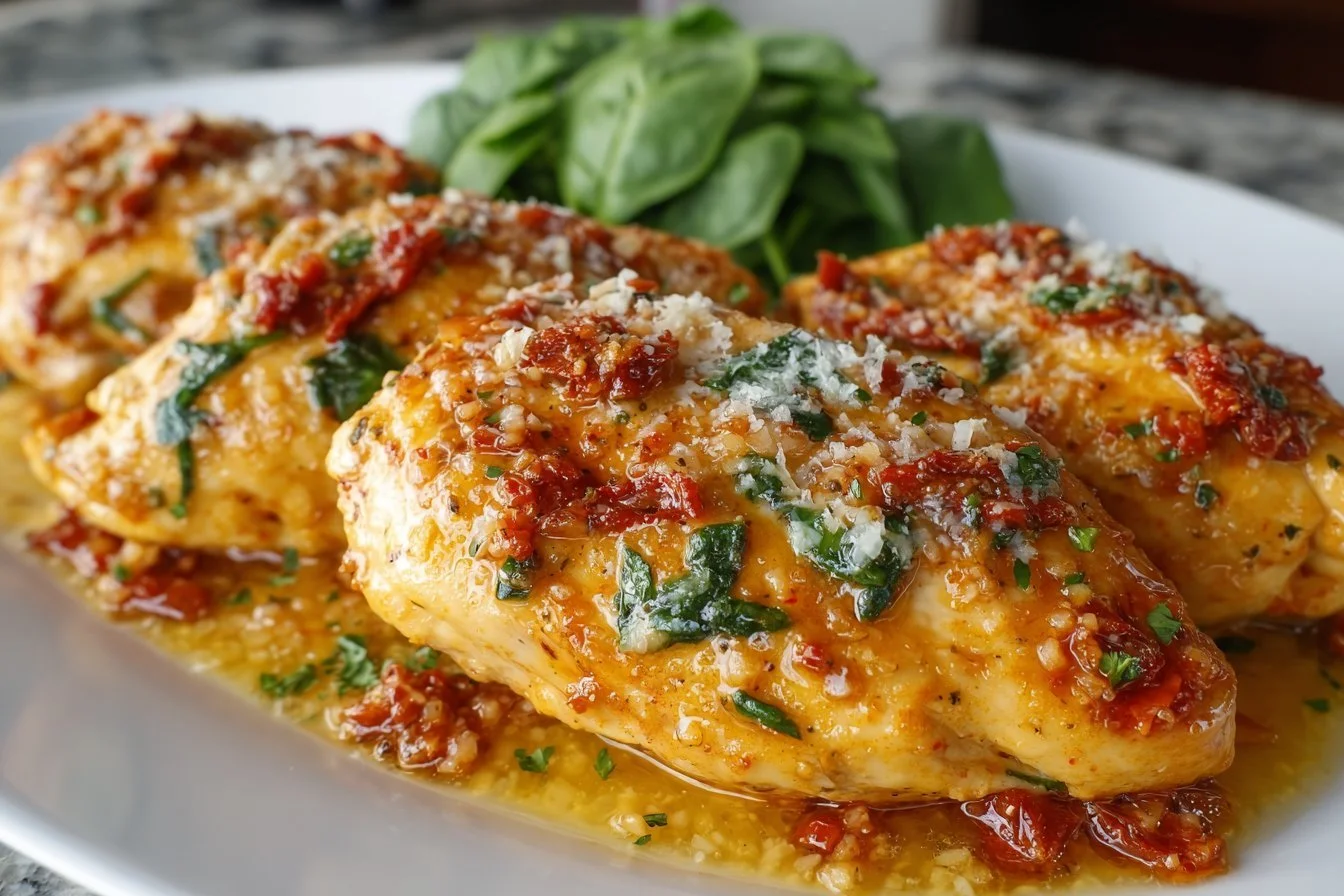 Slow Cooker Tuscan Chicken with herbs and vegetables in a bowl