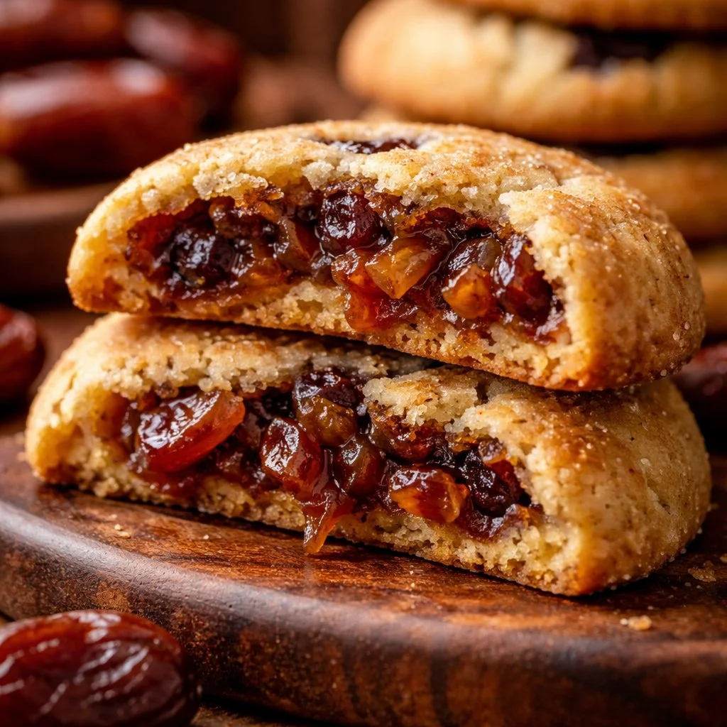 Plate of homemade sticky date cookies with a rich caramel glaze