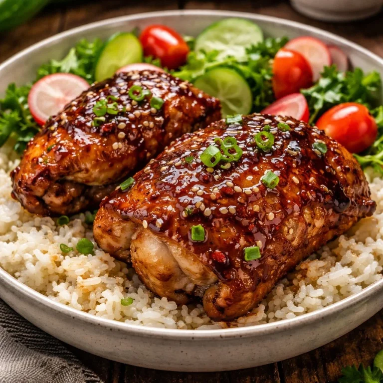 Sticky Sweet Chili Chicken Thighs served with garnishes