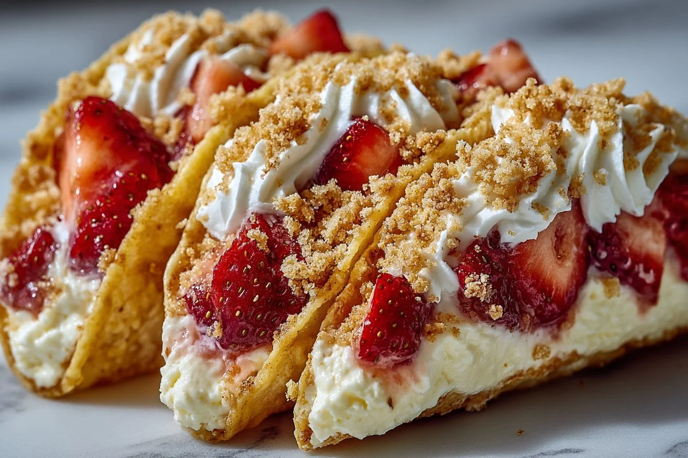 Strawberry Crunch Cheesecake Tacos - a unique dessert treat