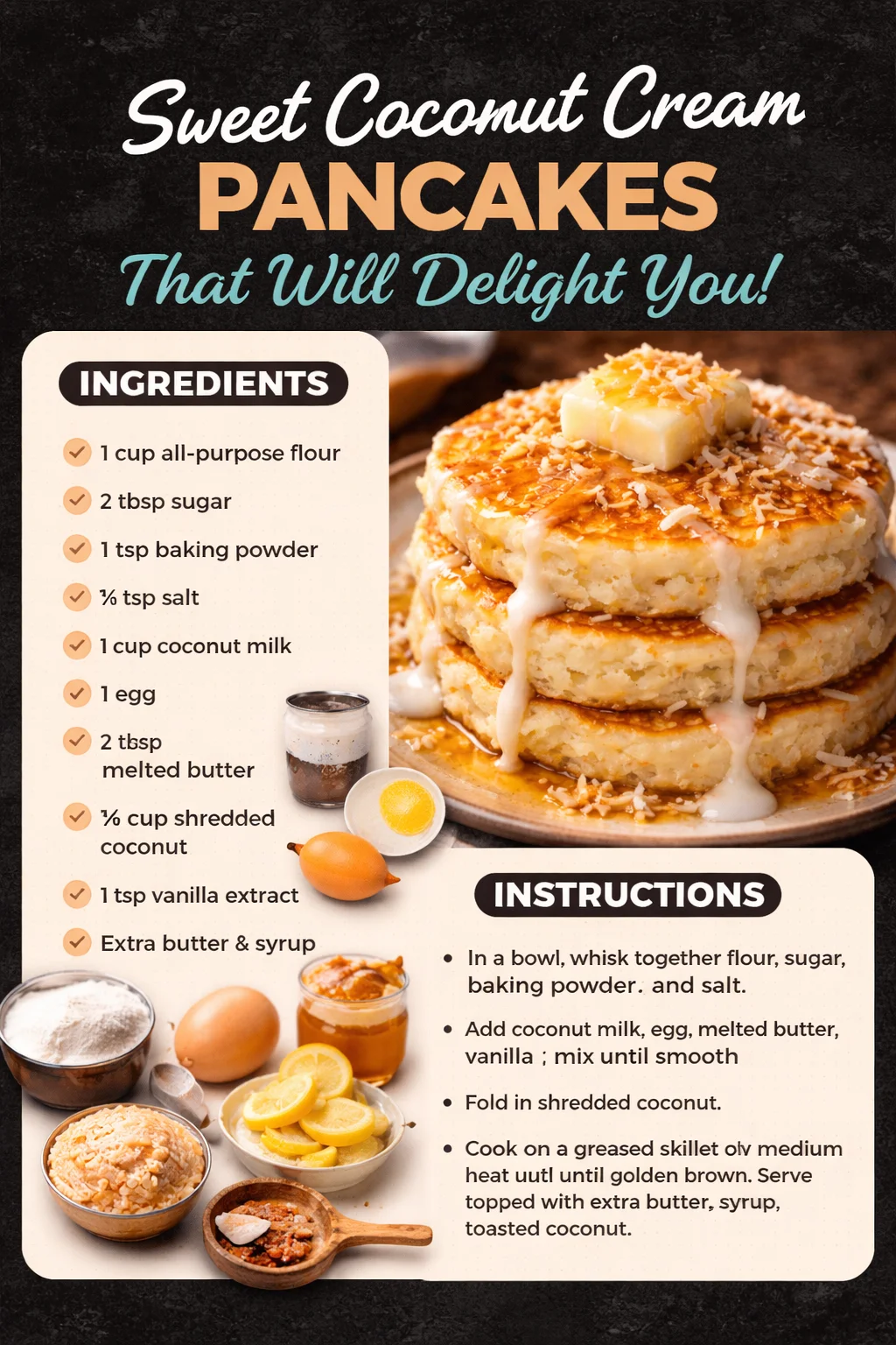 Sweet Coconut Cream Pancakes