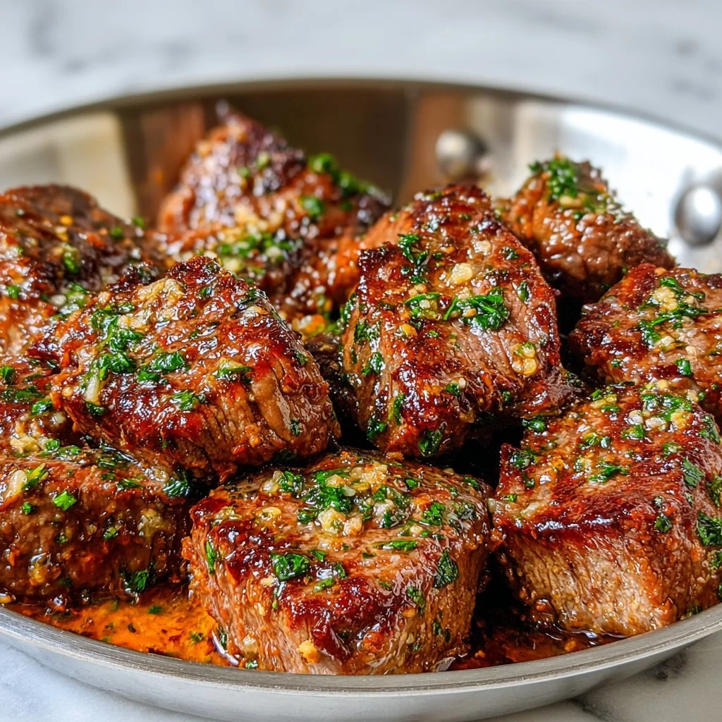 Tender Steak Bites in Garlic Butter with Creamy Parmesan Sauce