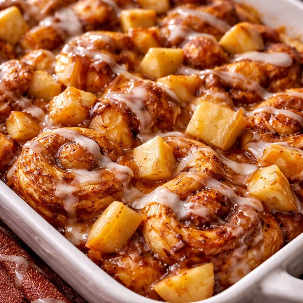 Three Ingredient Caramel Apple Cinnamon Roll Casserole