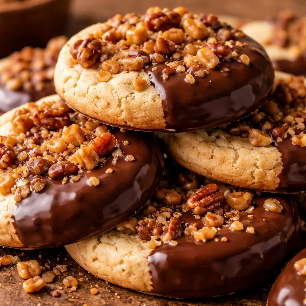 Delicious Toffee Pecan Shortbread cookies on a plate