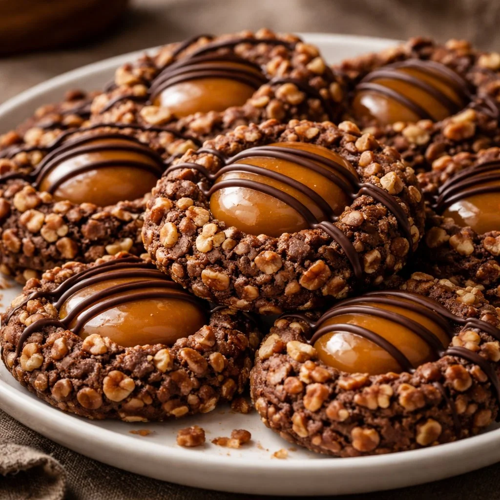 Delicious turtle cookies with chocolate, caramel, and pecans