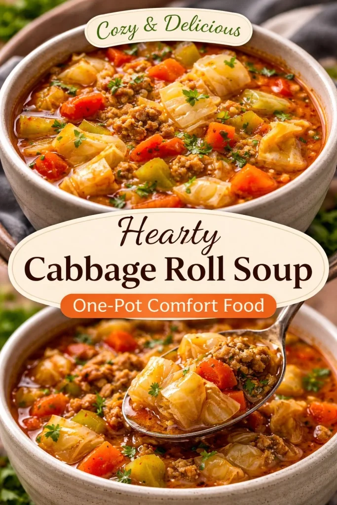Bowl of Weight Watchers cabbage soup with fresh ingredients and garnishes