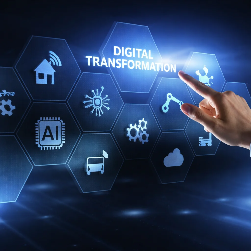 Digital transformation in supply chain optimizing processes and leveraging new technologies.