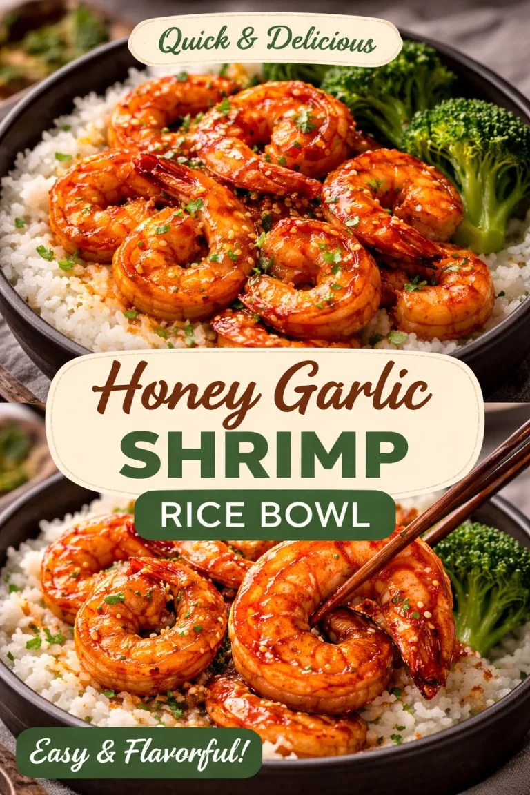 Honey garlic shrimp bowl with vibrant vegetables and rice