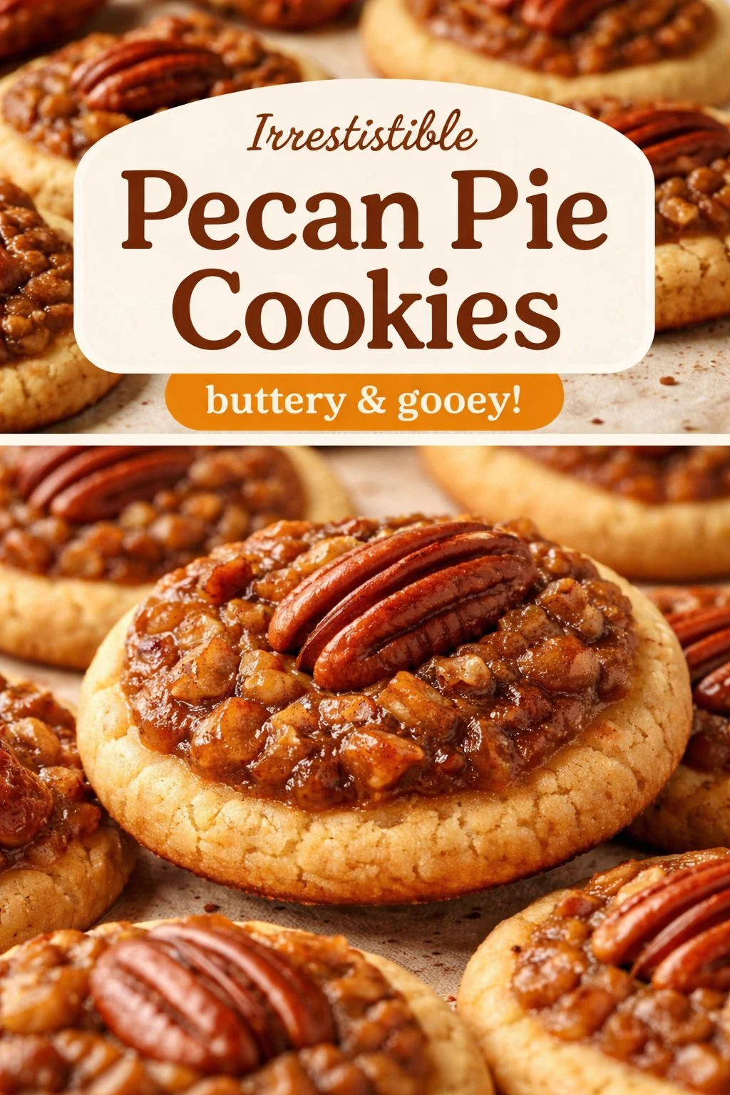 Delicious pecan pie cookies on a plate, showcasing their chewy texture and nutty topping.