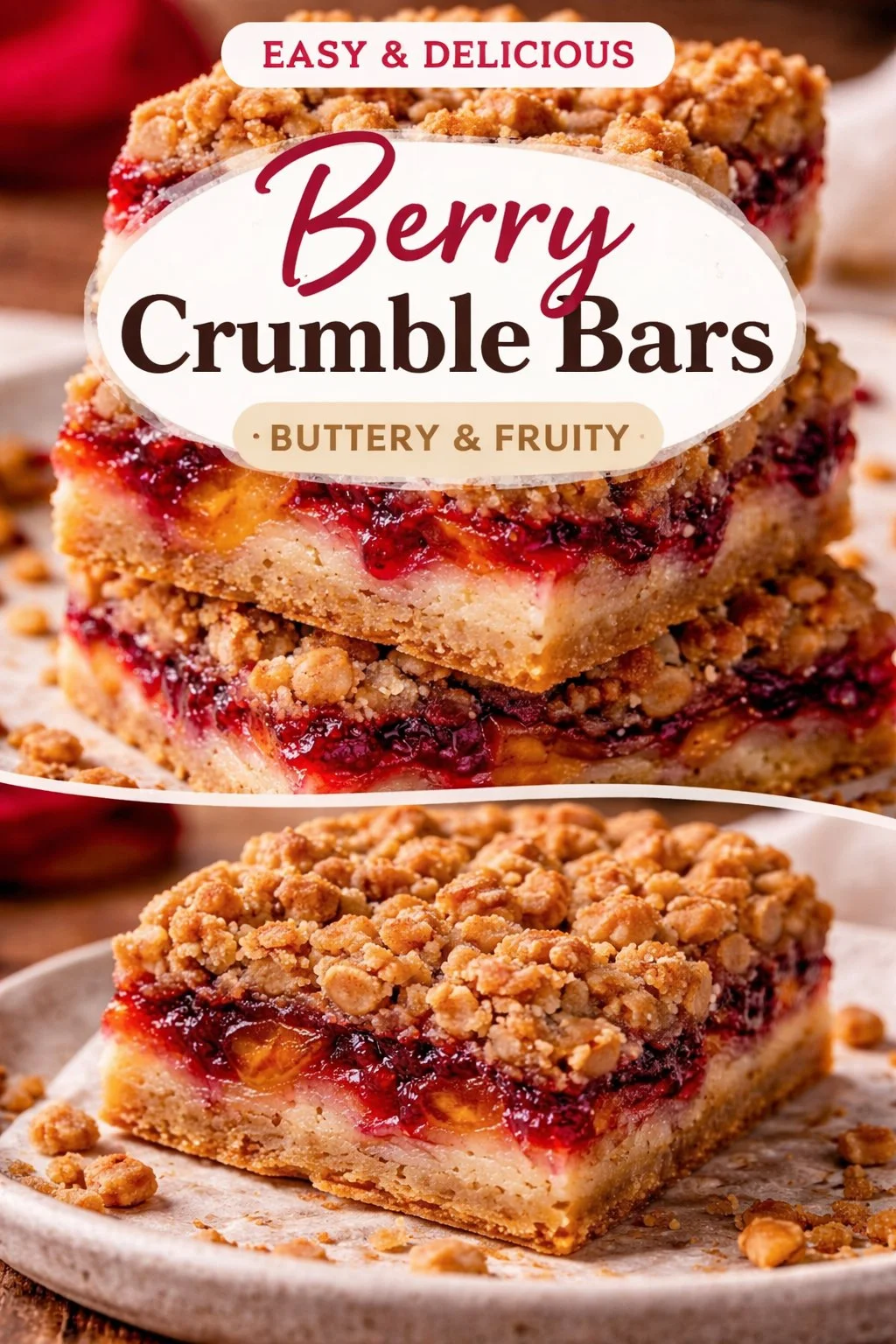 Plum oatmeal bars with crumble topping served on a white plate