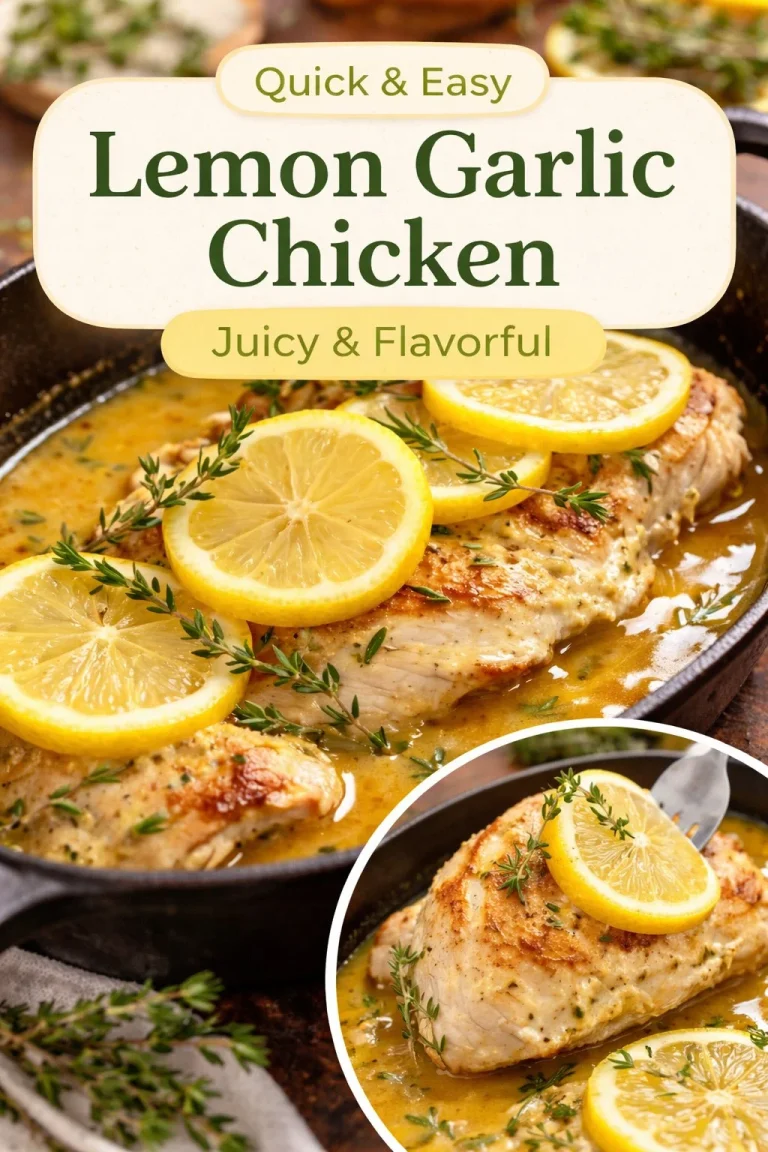Delicious slow-cooked lemon butter chicken garnished with herbs