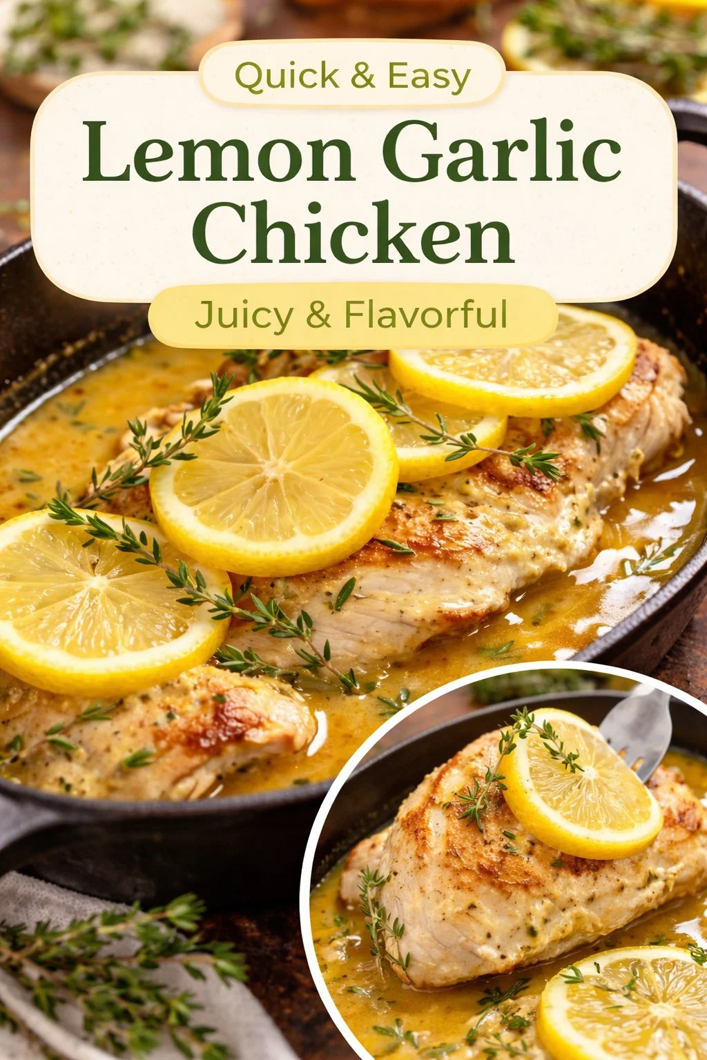 Delicious slow-cooked lemon butter chicken garnished with herbs