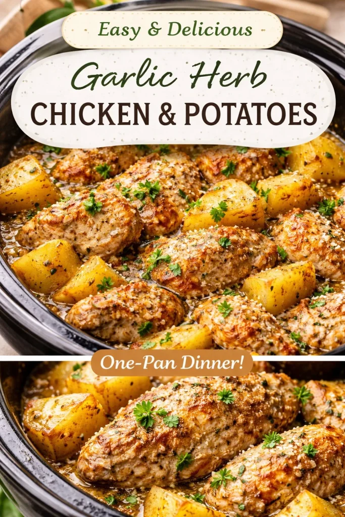 Slow Cooker Parmesan Garlic Chicken served with potatoes.