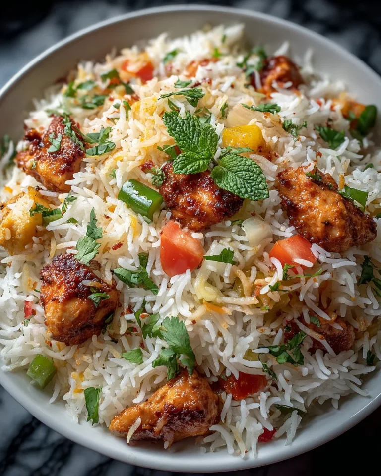 Delicious Chicken Biryani served with spices and garnished with herbs