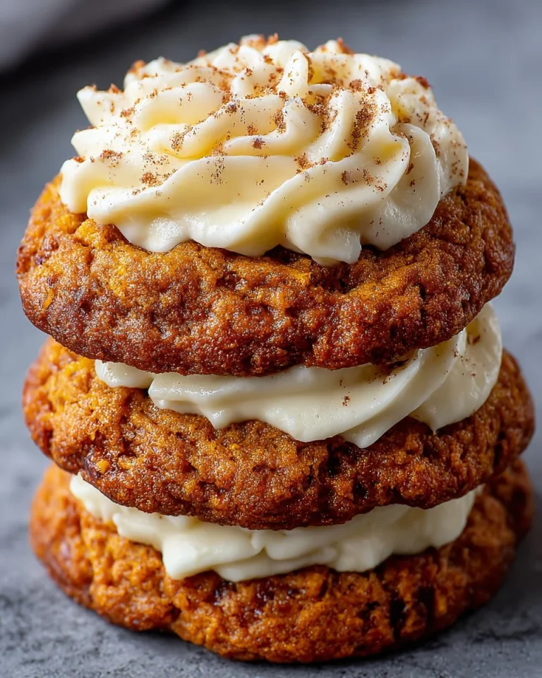 Soft pumpkin cookies with cream cheese frosting on a plate