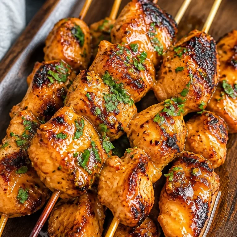 Delicious Bang Bang Chicken Skewers served with sauce