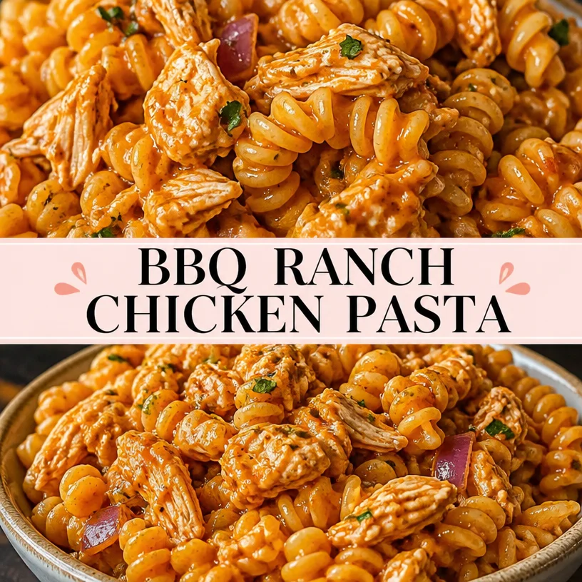 Plate of Bold BBQ Ranch Chicken Pasta garnished with herbs