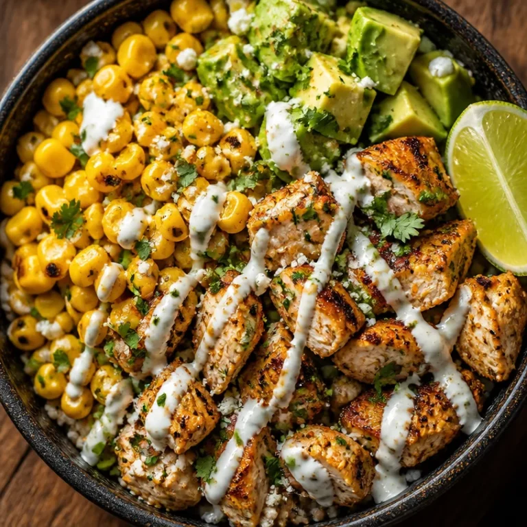 Healthy Street Corn Chicken Bowl loaded with fresh ingredients and flavor