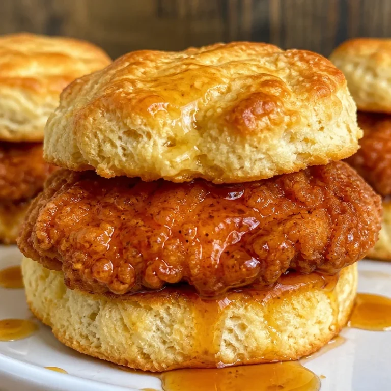 Hot honey chicken biscuits served on a plate, garnished with herbs.