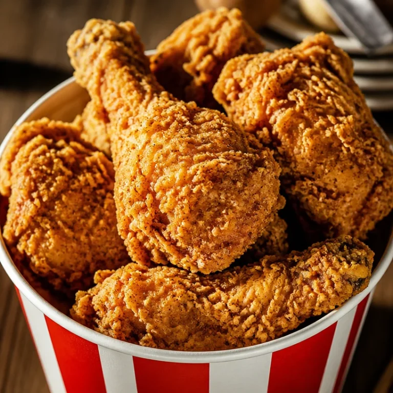Delicious KFC style fried chicken, crispy on the outside and juicy inside.