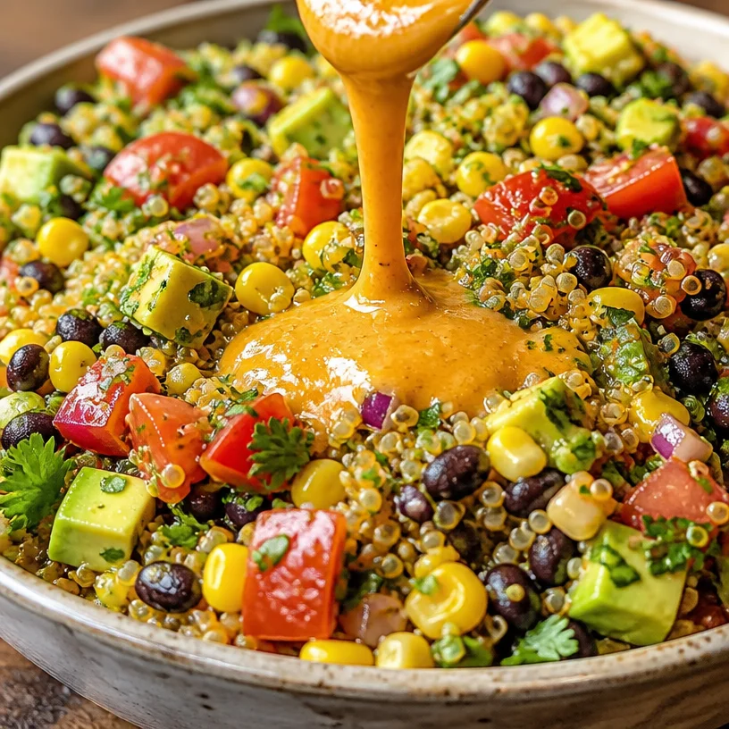 Mexican quinoa salad with cilantro lime dressing in a bowl