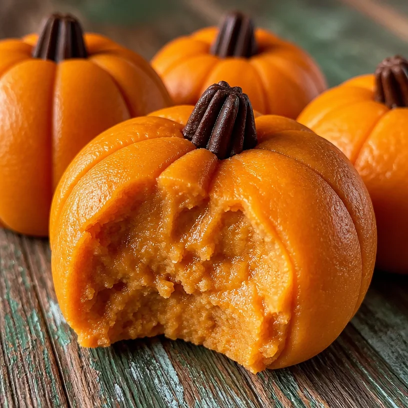 No-bake peanut butter pumpkin bites on a plate garnished with pumpkin seeds