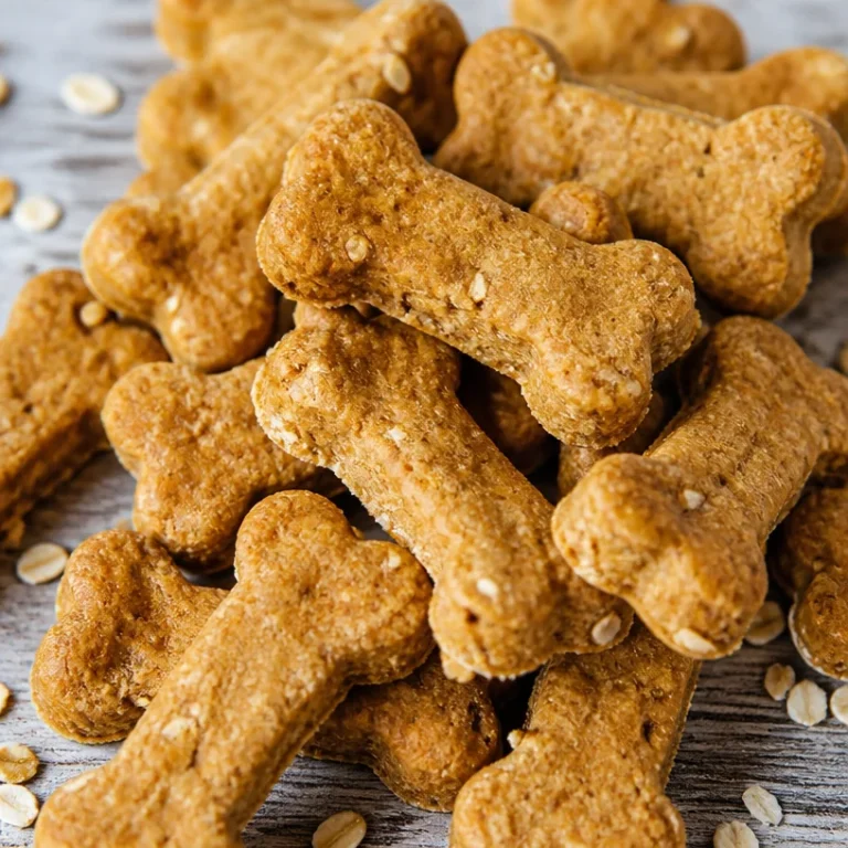 Homemade peanut butter banana dog treats in a bowl for pets