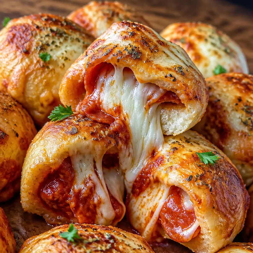 Homemade Pizza Bombs filled with cheese and toppings, served on a plate.