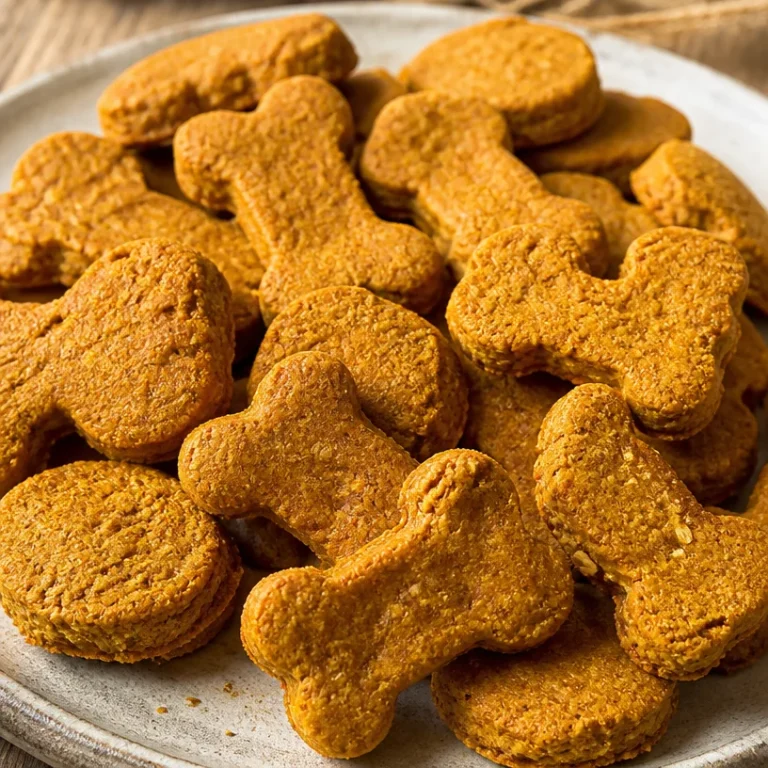 Homemade pumpkin and applesauce dog treats baked and ready for dogs.