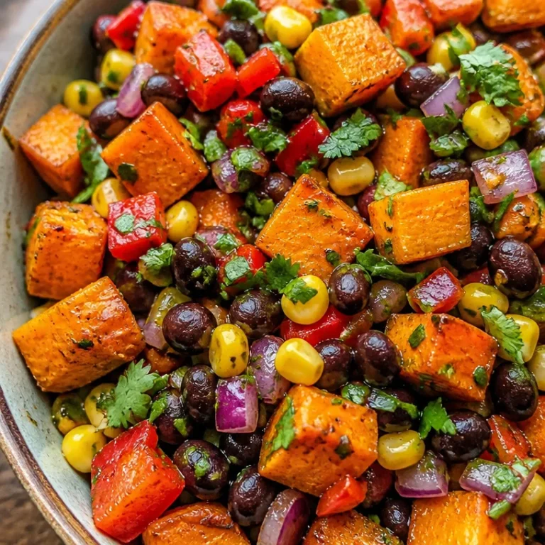 Roasted Sweet Potato Black Bean Salad in a colorful bowl with fresh ingredients